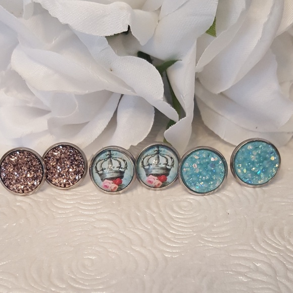 Crown and Druzy Earrings set - Picture 1 of 2